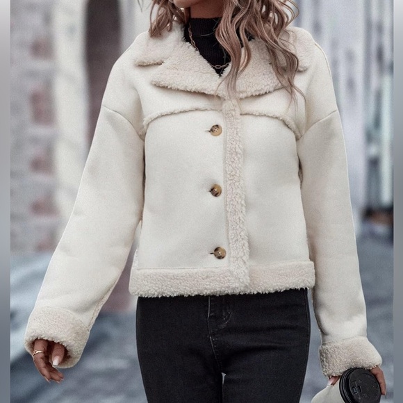 PLM Pascale La Mode Short Faux Wool Shearling, Suede Coat, Button Front, NWT - Picture 16 of 16